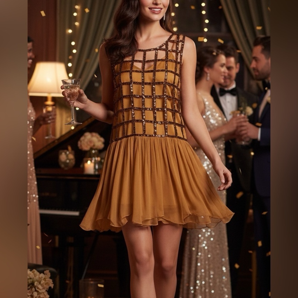 Free People Gold Sequin Cage Dress